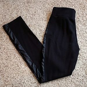 Faux leather striped high waist black leggings
